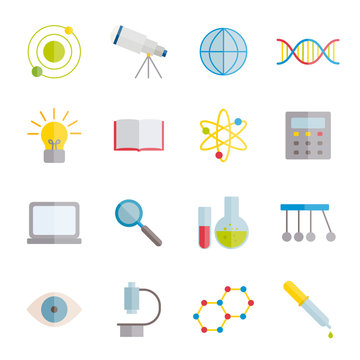 Collection of flat science icons. Colorful flat icons for web, print, mobile apps design