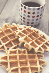 Coffee mug and waffles
