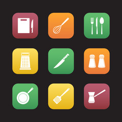 Cooking instruments flat design icons set