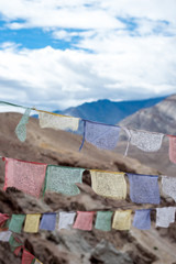 Tibetan Buddhism prayer flags (lungta) with prayer mantra 