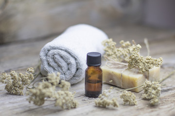 Milfoil Dry Medical Herb Essential Oil Spa Phytotherapy Aromatherapy with copy space