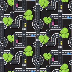 Top view roads and streets seamless vector pattern.