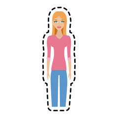 young pretty woman wearing pink long sleeve shirt icon image vector illustration design 