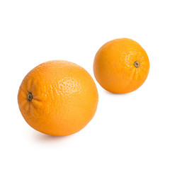 Ripe, fresh oranges isolated on white background. Perfectly retouched with clear details. Full depth of field. Fruit photographed in Studio on white background