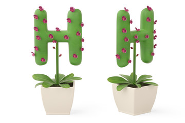 Plant alphabet H and flowerpot.3D illustration.