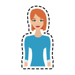 young pretty red hair woman with blue long sleeve shirt icon image vector illustration design 