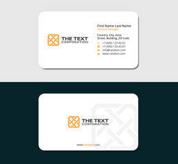 white business card with square logo, yellow color