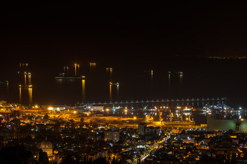 Night Haifa port. Israel