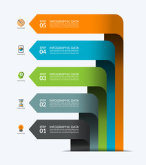 Infographic banner with 5 arrows. Business growth concept. Vector template that can be used for a diagram, chart, graph, numbered options, step by step progress or process visualization