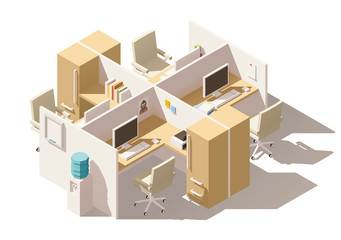 Vector isometric low poly office cubicle