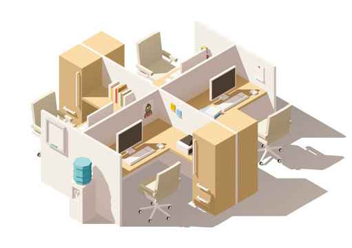Vector isometric low poly office cubicle