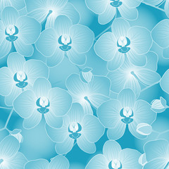 Seamless vector floral pattern. Tropical exotic flowers orchids in monochrome versions.