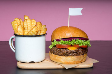 fresh beef grilled burger hamburger salad isolated space text real meat men food beer