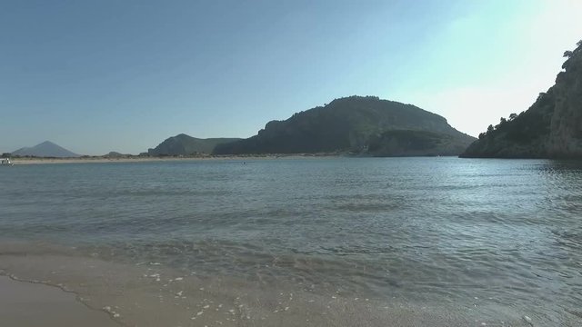 View of the bay in Greece DLOG, Voidokilia Beach near Navarino Castle, 