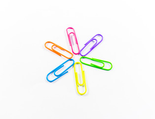 Office paper clips isolated on white background