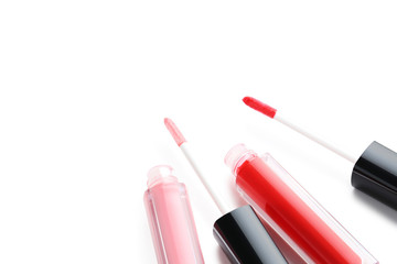 Colorful lip gloss isolated on a white background