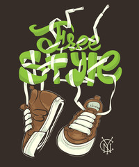 Vector Freestyle illustration with sneakers, shirt print