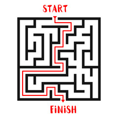 Maze Game with solution background. Labyrinth with Entry and Exit. Vector Illustration.