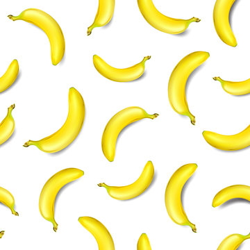 Seamless banana pattern isolated on white background