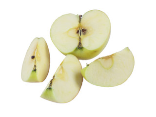 Apple pieces on white background