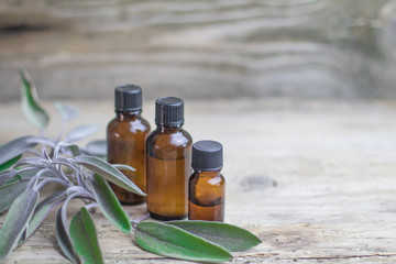Essential oil sage towel spa. Dry Medical Herb Phytotherapy Aromatherapy concept.