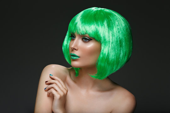 Beautiful girl in green wig