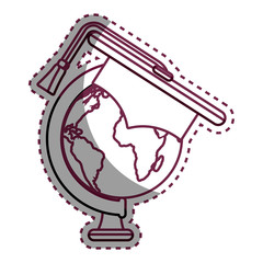 world planet with hat graduation school supply vector illustration design