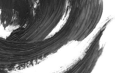 Abstract ink background. Marble style. Black and white paint stroke texture. Macro image of spackling paste. Wallpaper for web and game design. Drywall mud art. Smear of painterly plaster on paper.