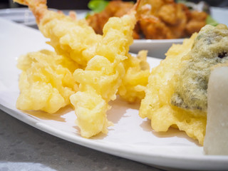 Delicious shrimp tempura on white plate