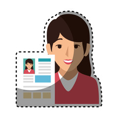 woman avatar with curriculum vitae document icon vector illustration design