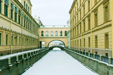Saint Petersburg, Russia - frozen famous channel in winter - Zimnyaya canavka