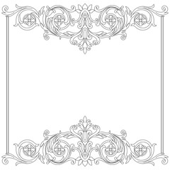 Vintage border frame engraving with retro ornament pattern in antique baroque style decorative design. Vector.