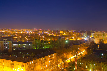 Night view of Voronezh from a high-rise building in the city center