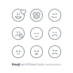 Emoji icons, emoticon symbols, face expression signs, minimalistic design