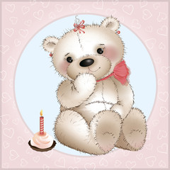 Naklejka premium Teddy bear with cake