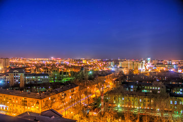 Fototapeta na wymiar Night view of Voronezh from a high-rise building in the city center. HDR.