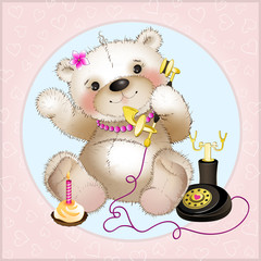 Happy Teddy Bear talking on the phone