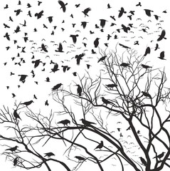 Flock of crows over tree