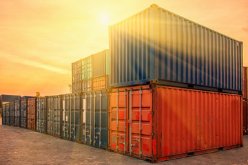 container ship in import export and business logistic.By crane , Trade Port , Shipping.Tugboat...