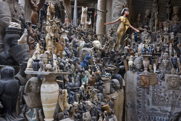 xStand with Egyptian souvenir bazaar in Luxor. Egypt, Luxor 21.February 2015