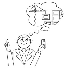 Man in suit shows plastic cards. Banking concept, deposits and credits. Vector illustration.