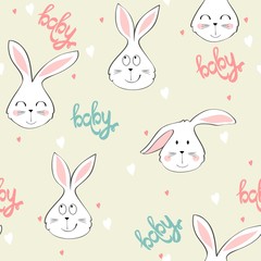 Vector seamless pattern with cartoon cute bunny