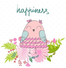 vector illustration of a cartoon happy owl