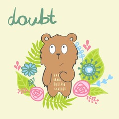 vector illustration of a cartoon bear in doubt