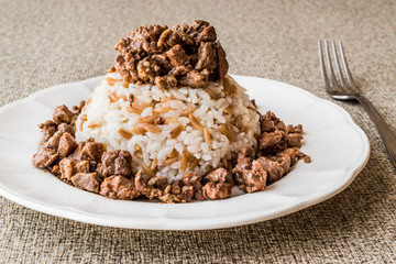 Turkish Meat Et Kavurma with rice / pilav.