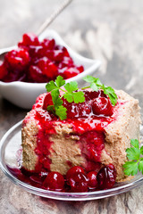 poultry  liver pate with cranberry sauce on a plate