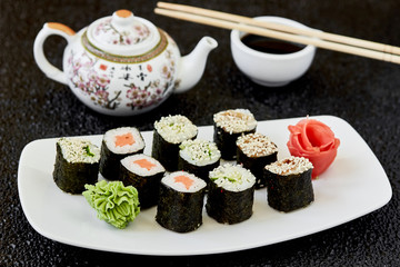 Japanese sushi set - various maki sushi roll. horizontal