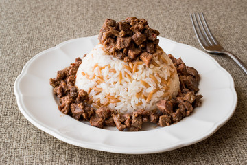 Turkish Meat Et Kavurma with rice / pilav.
