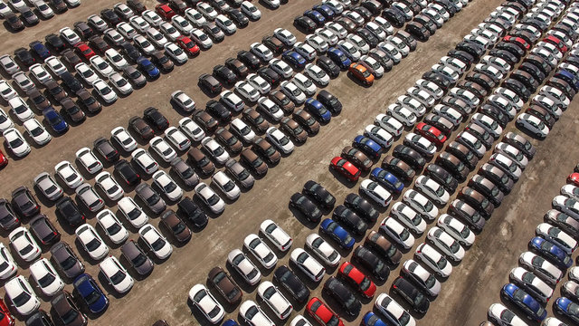 Fototapeta Storage parking with new cars
