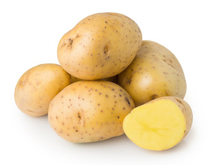 washed potatoes on a white background, isolated
